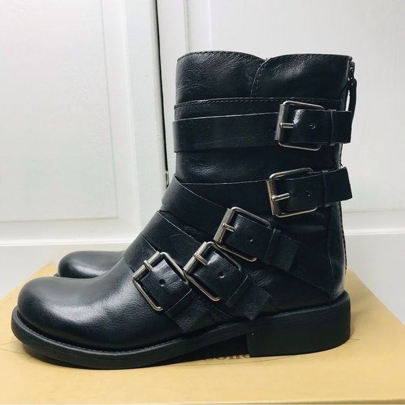 NINE WEST Fargo Black Leather Boots Size 9 - Picture 1 of 10